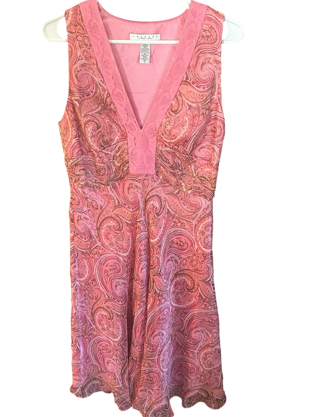 Laundry By Shelli Segal 100% Silk Pink Paisley V-Neck Sleeveless Midi Dress SZ6 - Picture 2 of 13